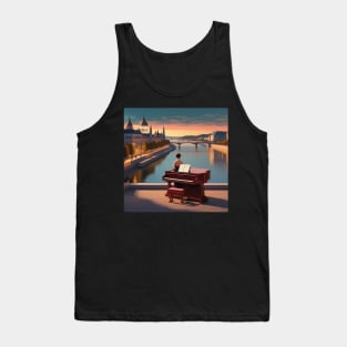 A Pianist Ready To Perform By The River Danube In Budapest Hungary Tank Top